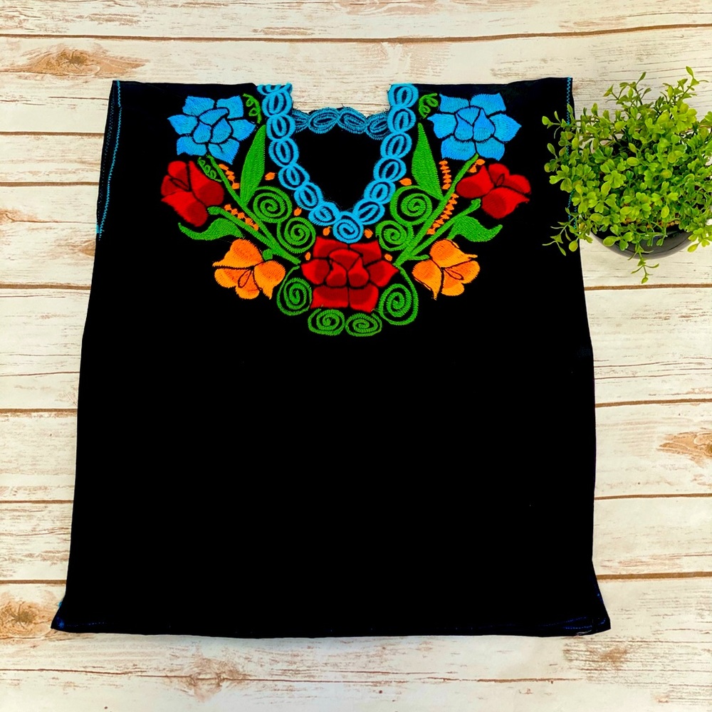 Black Embroidered Mexican Blouse